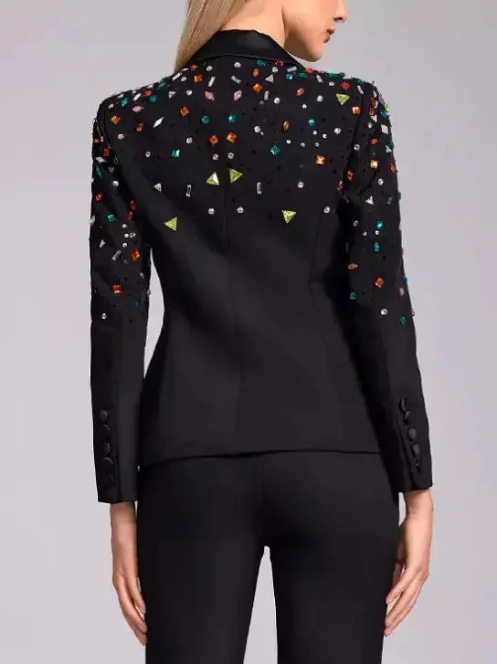 Colorful Bead Embroidered Cady Tuxedo Jacket In Black - Jackets