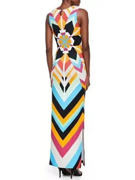 Colorful Long Geometric Print Maxi Dress - Dresses