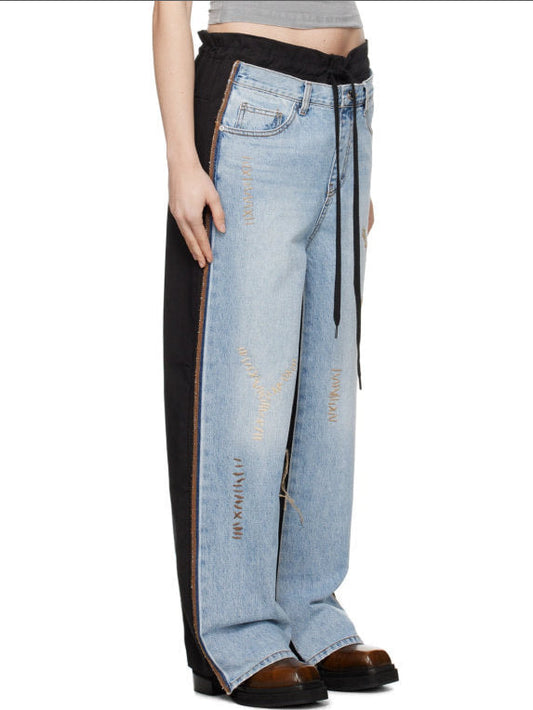 Combination Lounge and Denim Pants in Blue and Black - Jeans & Pants