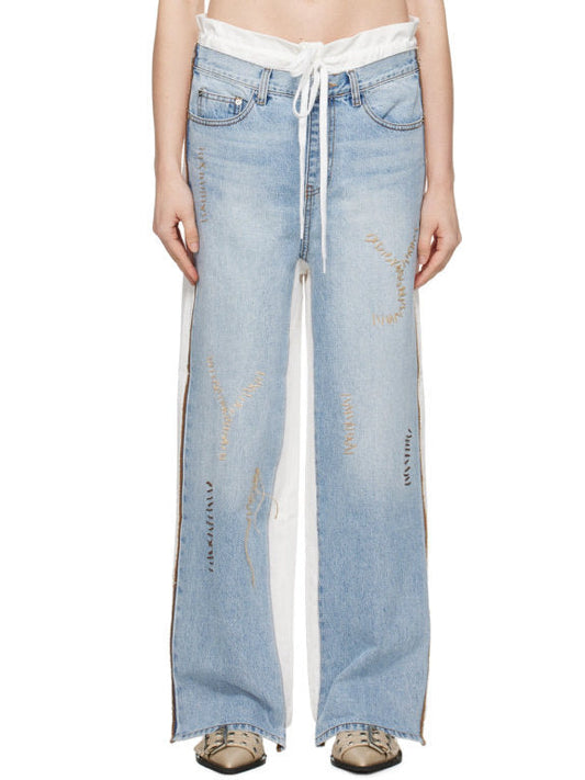 Combination Lounge and Denim Pants in Blue and White - Jeans & Pants