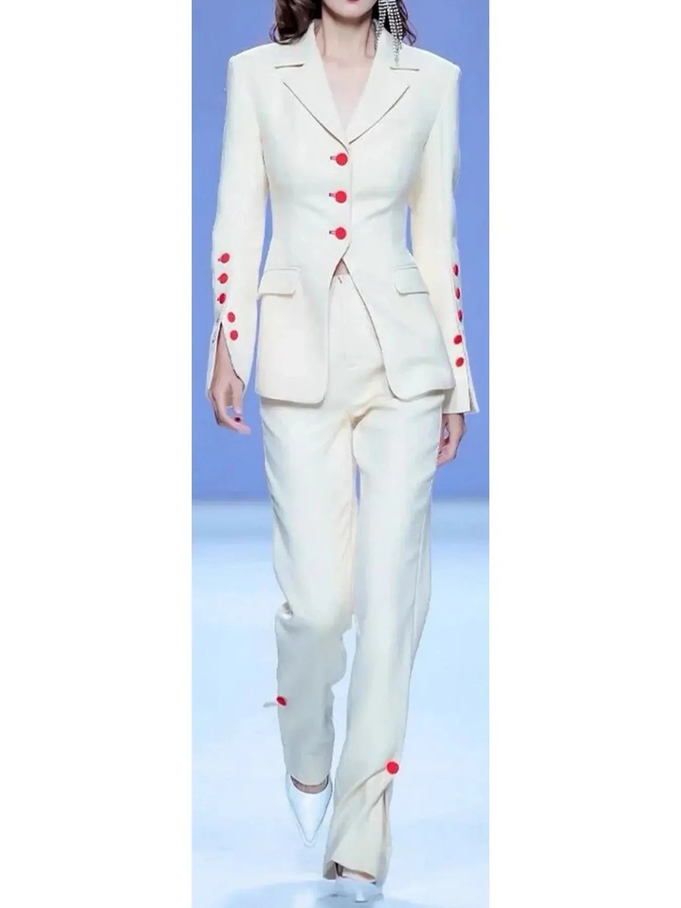 Contrast-Buttoned Jacket and Pant Suit - Suits & Sets