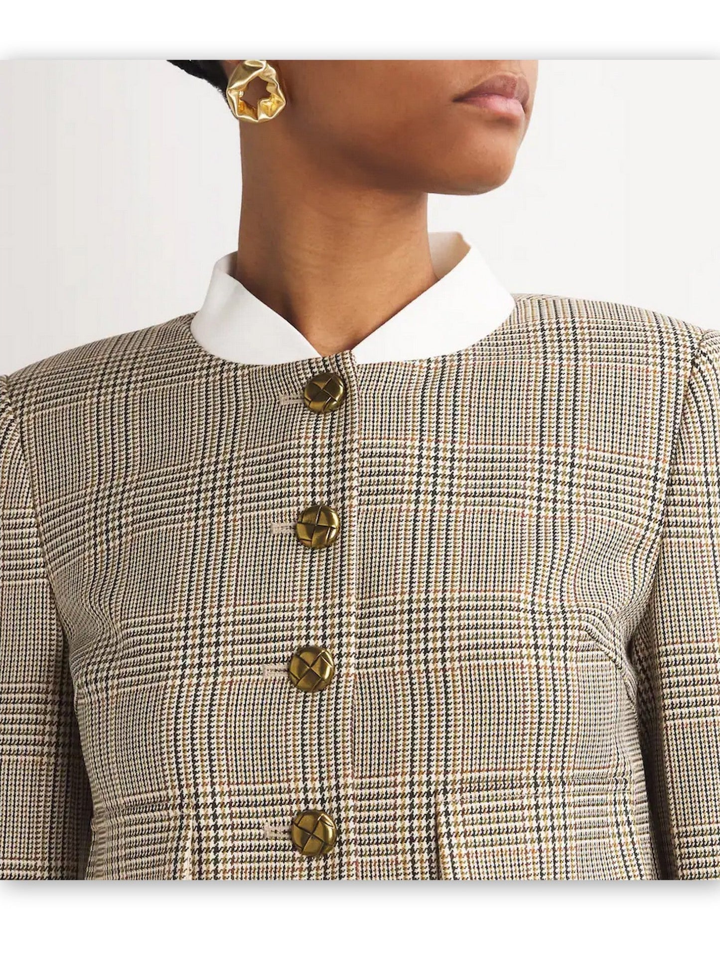 Contrast-Collar Cropped Check Button-Down Jacket - Jackets