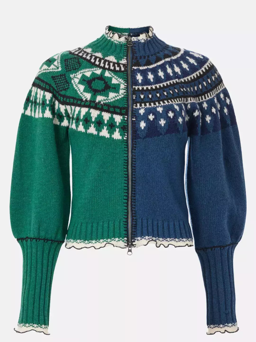 Contrast Fair Isle Zip-Front Sweater - Sweaters & Knitwear