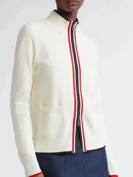 Contrast Zip-Up Cardigan Jacket - Sweaters & Knitwear