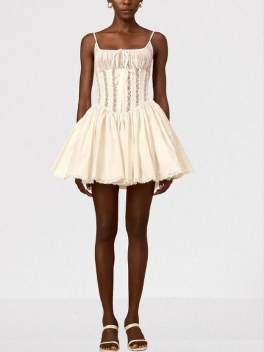 Corset Fit & Flare Lace Detail Mini Dress - Dresses