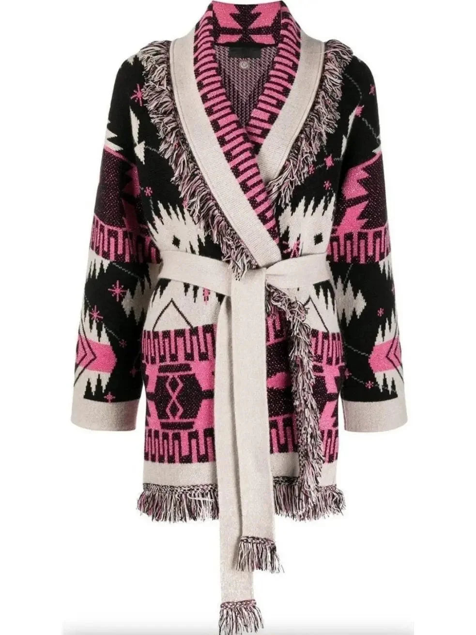 Cosmic-Pattern Fringed-Edge Cardigan - Sweaters & Knitwear