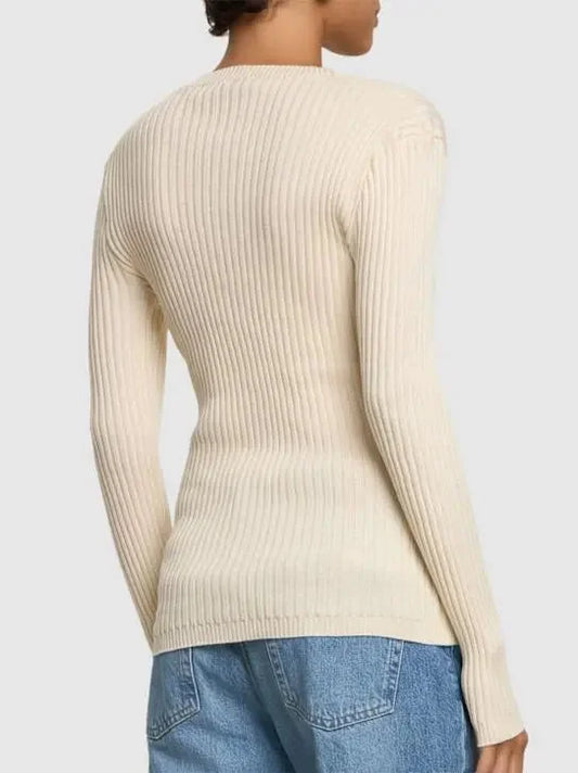 Cotton Crochet-Detail V-Neck Ribbed Cardigan - Sweaters & Knitwear