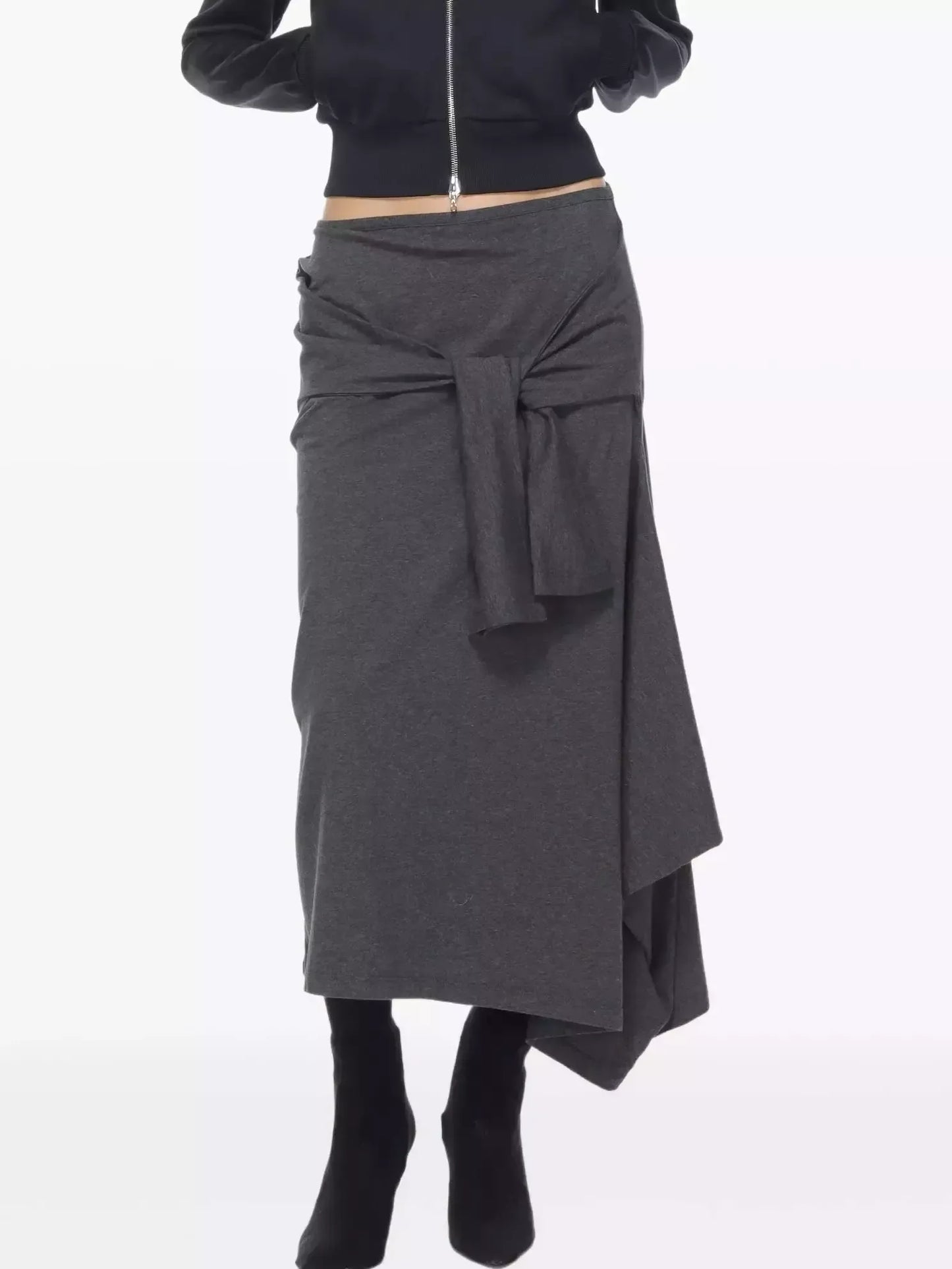 Cotton Jersey Wrap Tie-Front Midi Skirt - Skirts