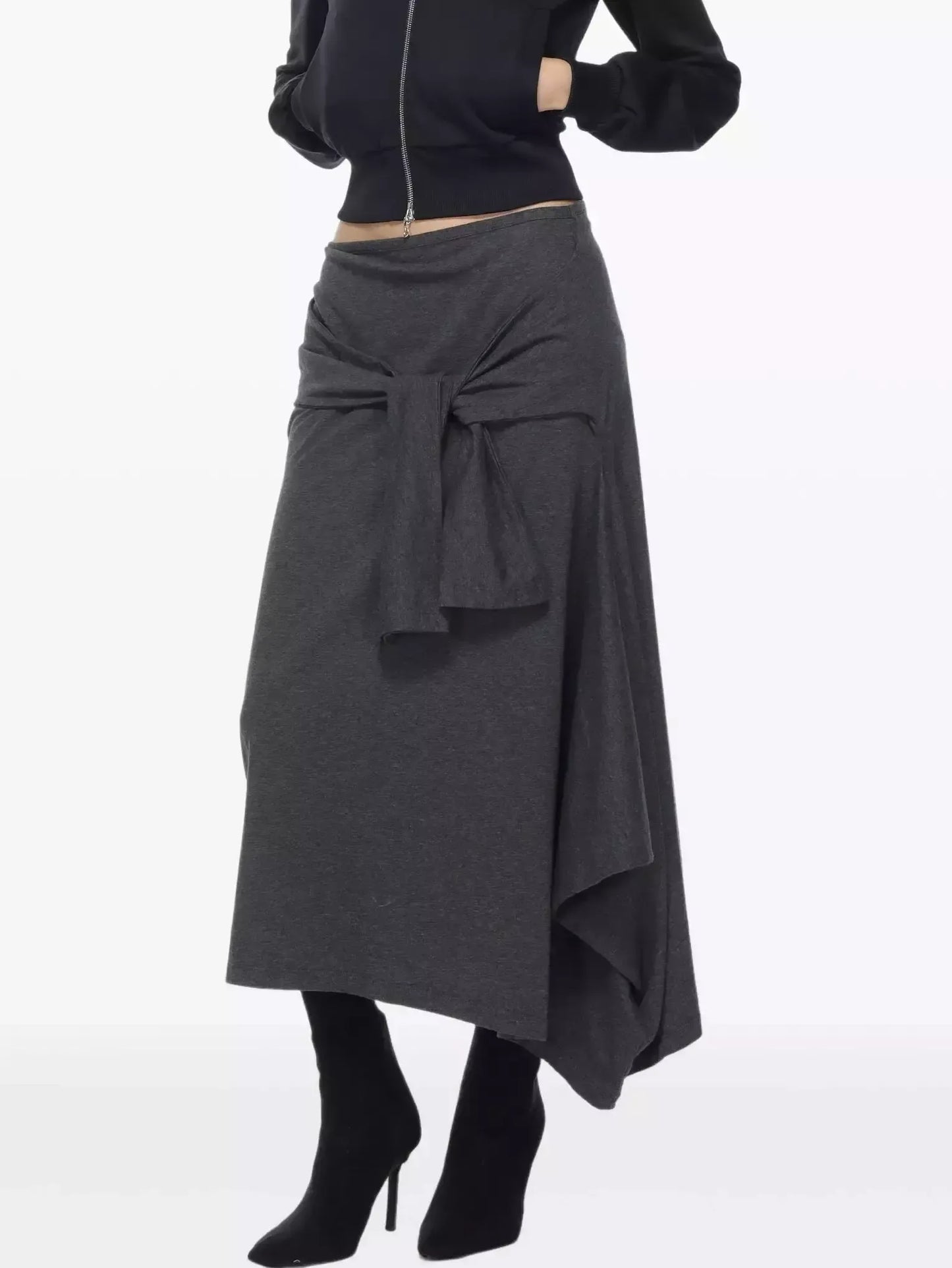 Cotton Jersey Wrap Tie-Front Midi Skirt - Skirts