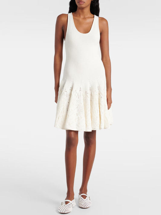 Cotton Knit White Tank Style Skater Dress - Dresses