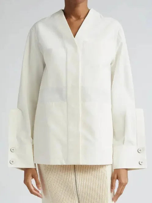 Cotton Raised Placket Utility Shirt-Jacket - Jackets