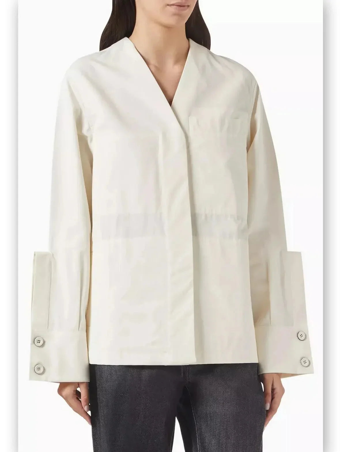 Cotton Raised Placket Utility Shirt-Jacket - Jackets