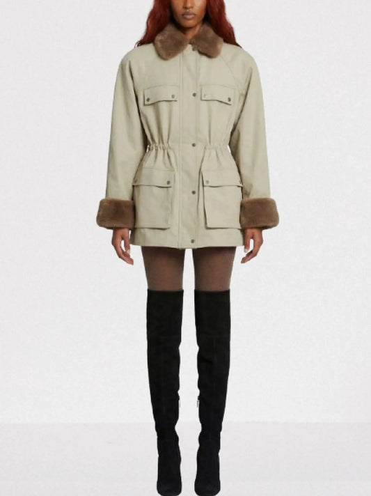 Cotton Utility Jacket with Faux-Fur Collar and Cuffs - Jackets