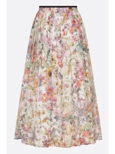 Cotton Voile with Multicolor Mid-Length Pleated Skirt - Skirts