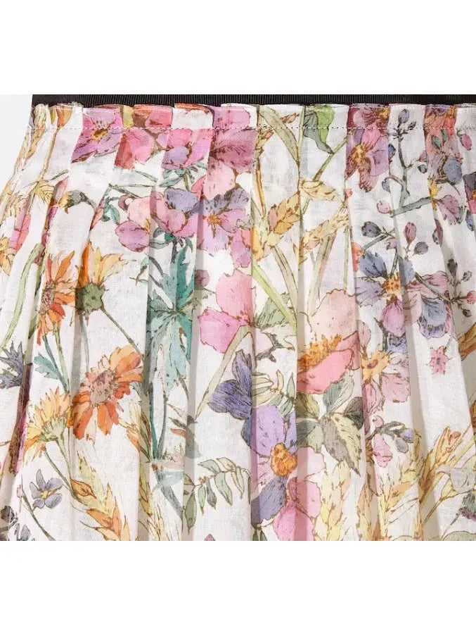 Cotton Voile with Multicolor Mid-Length Pleated Skirt - Skirts
