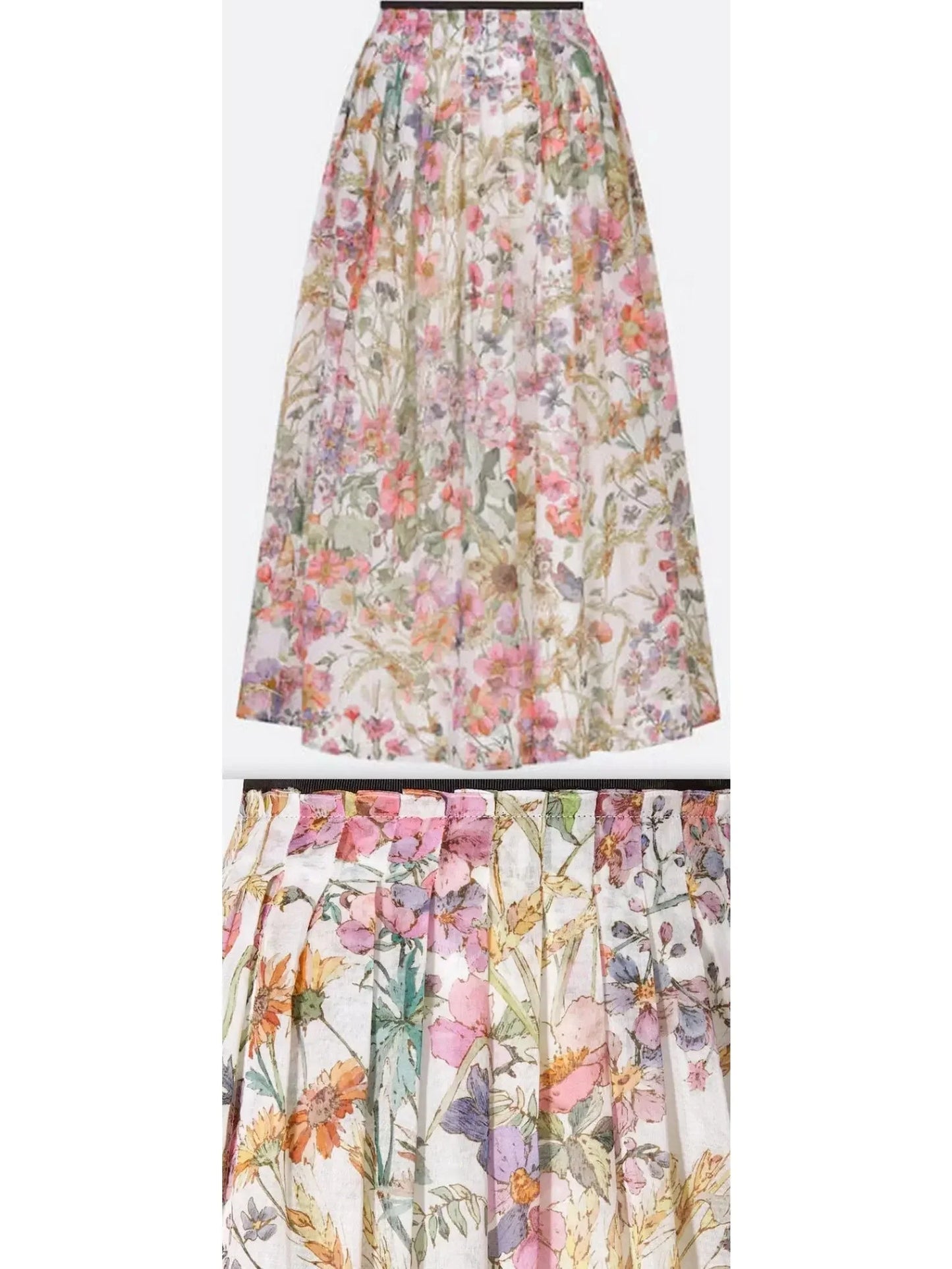 Cotton Voile with Multicolor Mid-Length Pleated Skirt - small - Skirts