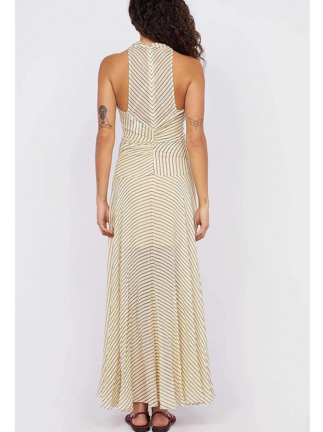 Cowl-Neck Striped Halter Wrap Dress - Dresses