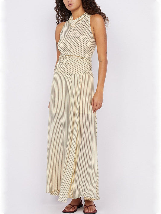 Cowl-Neck Striped Halter Wrap Dress - Dresses