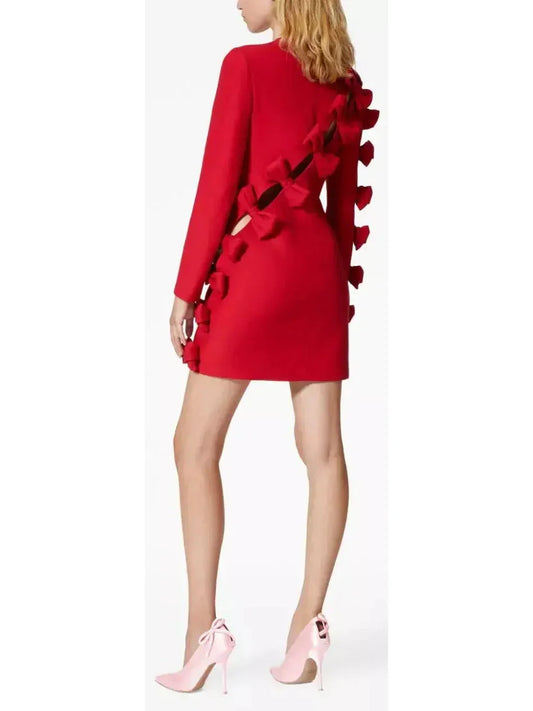 Crepe Couture Bow-Appliqué Mini Dress in Red - Dresses