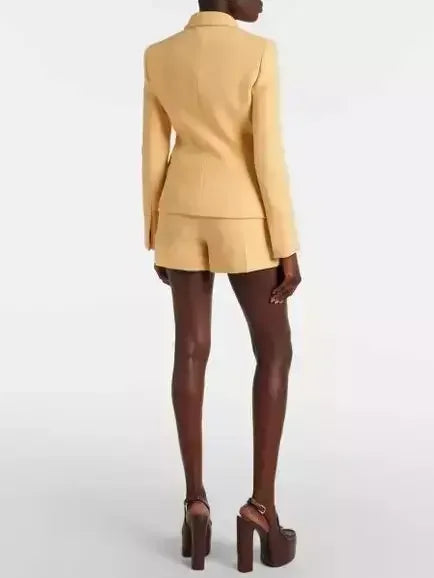 Crepe Single-Breasted Fitted Yellow Blazer - Jackets