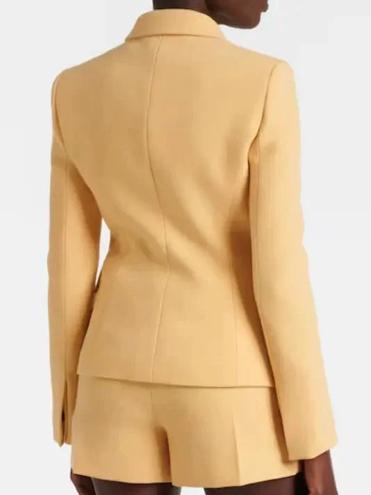 Crepe Single-Breasted Fitted Yellow Blazer - Jackets