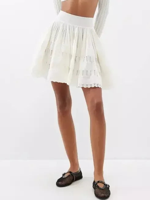 Crinoline Knit Mini Skirt in White - Skirts