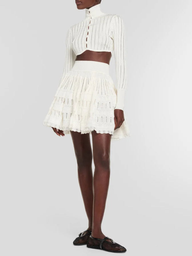 Crinoline Knit Mini Skirt in White - Skirts