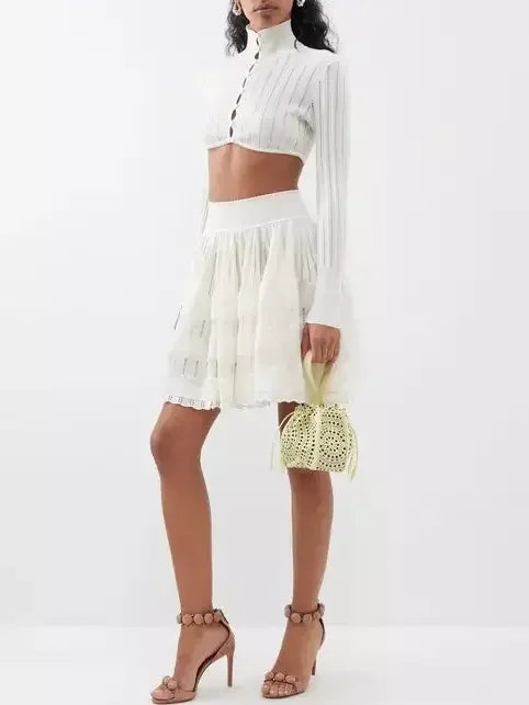 Crinoline Knit Mini Skirt in White - Skirts