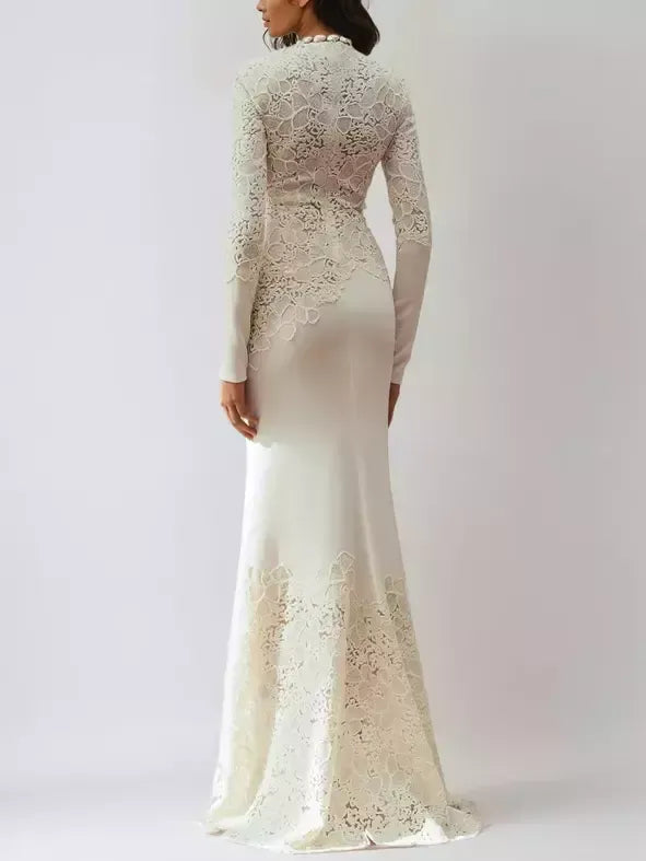 Crochet Embroidery Sequined Maxi Dress in Ivory - Dresses