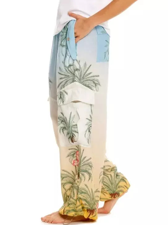 Crochet Floral Embroidered Crop Top and Cargo Pant Set in vibrant floral print