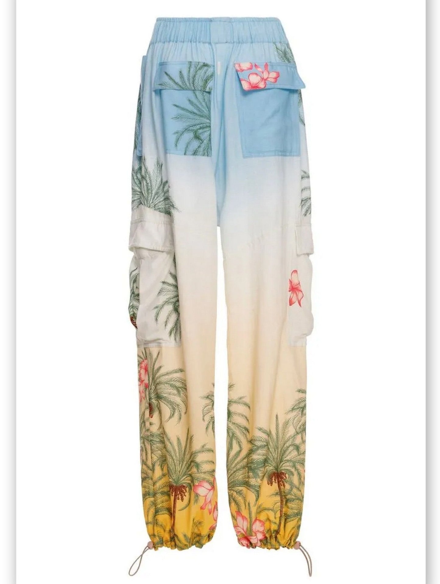 Tropical print cargo pants from the Crochet Floral Embroidered Crop Top and Cargo Pant Set