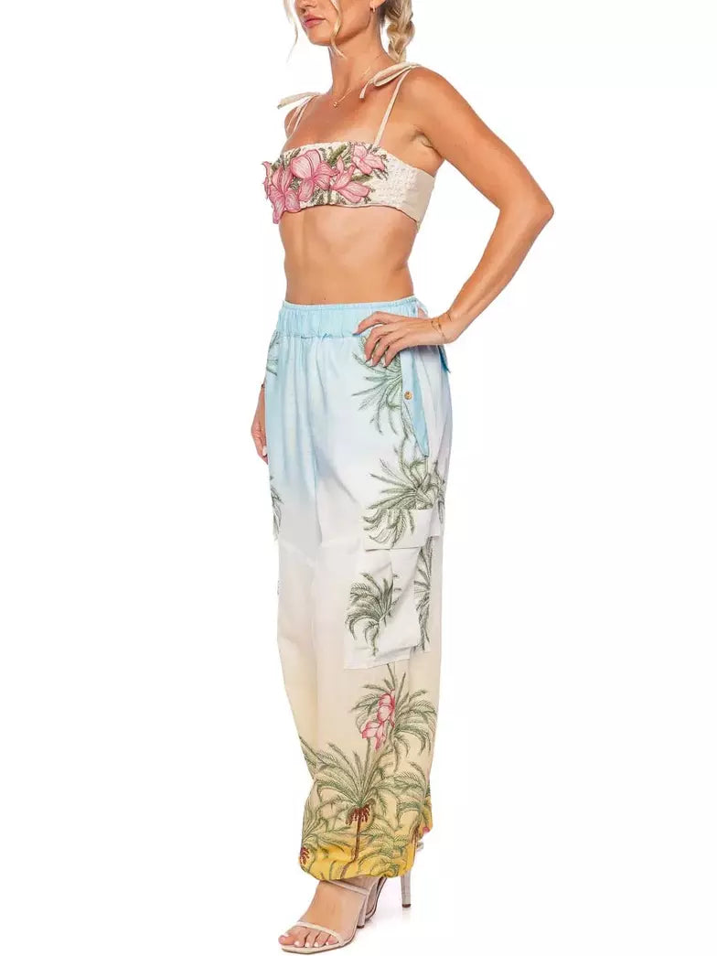 Crochet Floral Embroidered Crop Top and Cargo Pant Set showcasing trendy floral print