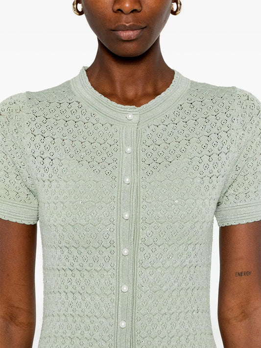 Crochet Knit Green Maxi Dress - Dresses