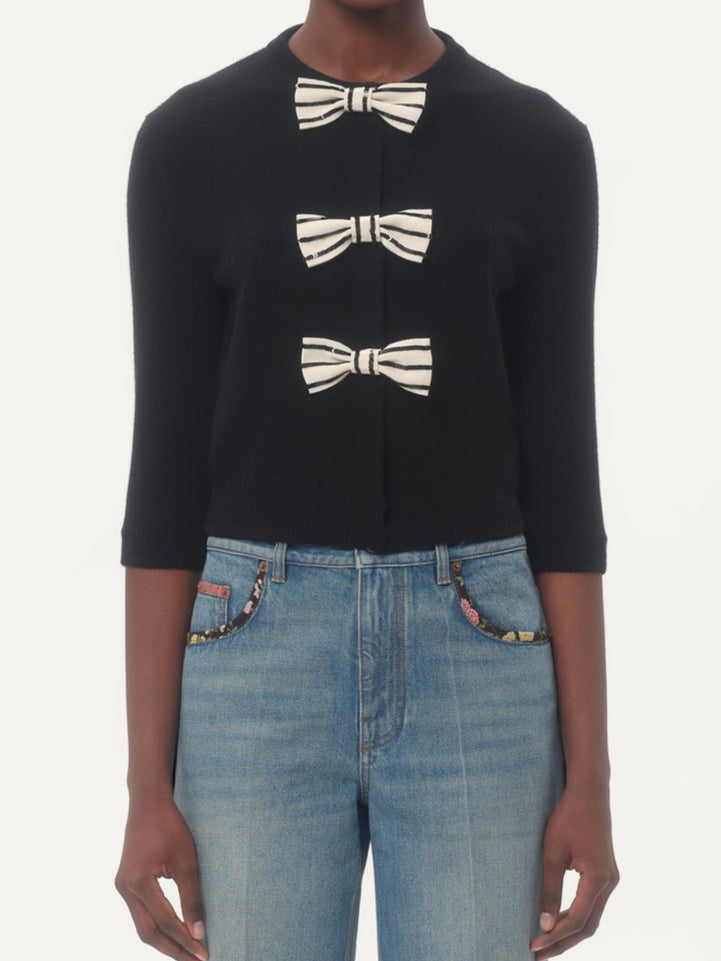 Cropped Cardigan with Bow-Detail - Sweaters & Knitwear