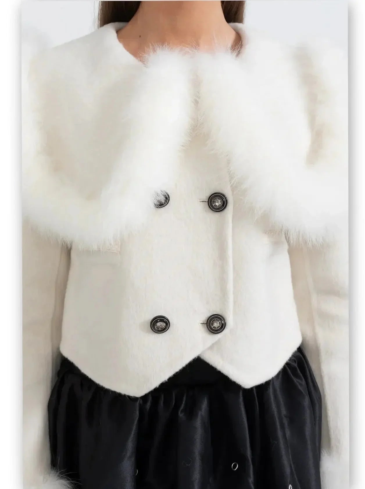 Cropped Double-Breasted Fur-Trim Wool Jacket - Jackets