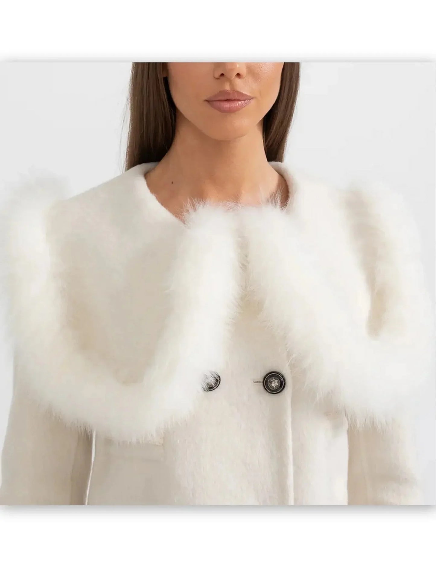 Cropped Double-Breasted Fur-Trim Wool Jacket - Jackets