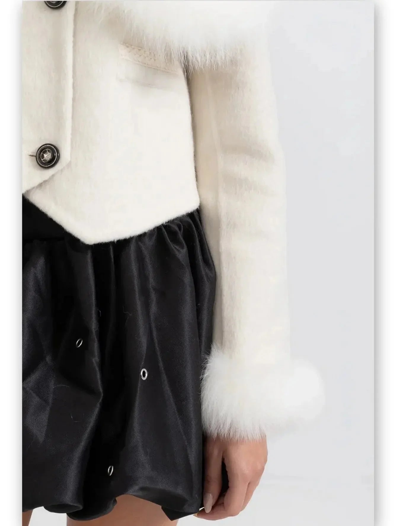 Cropped Double-Breasted Fur-Trim Wool Jacket - Jackets
