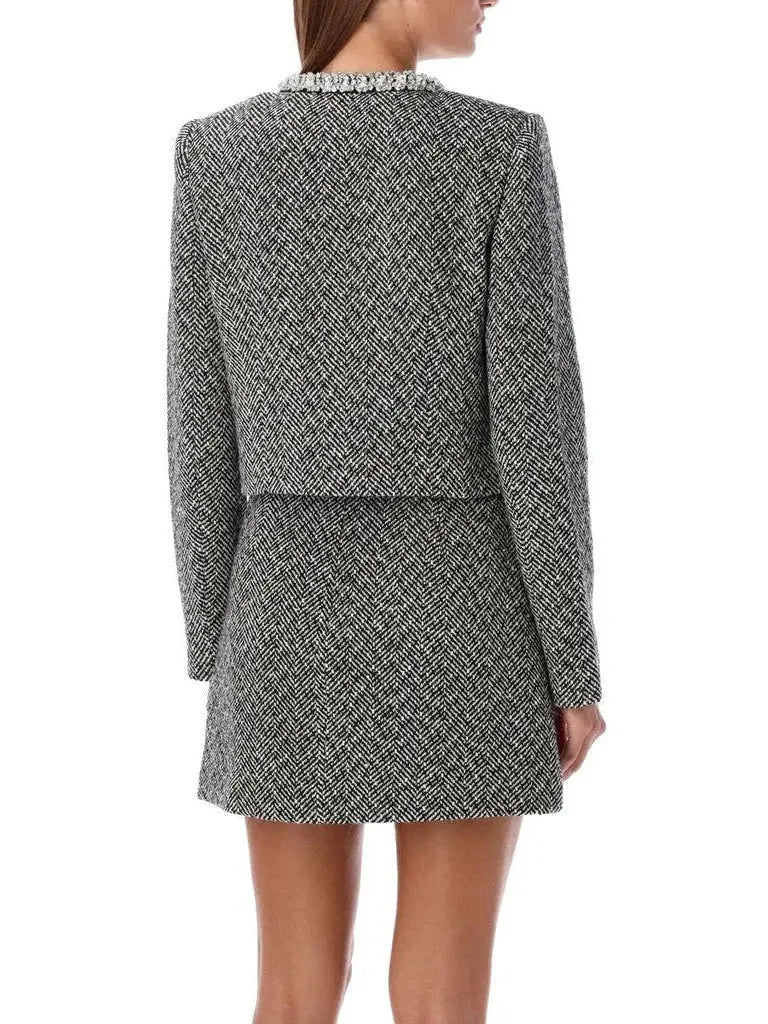 Cropped Embellished Herringbone Jacket and Skirt Set - Suits & Sets