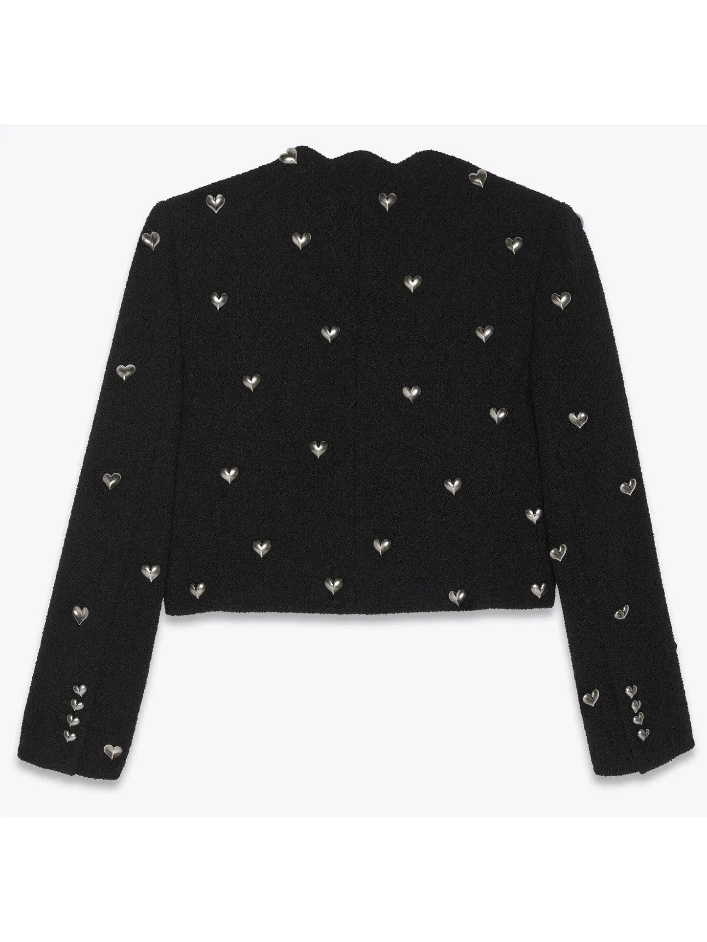 Cropped Heart-Embellished Jacket in Boucle Tweed - Jackets