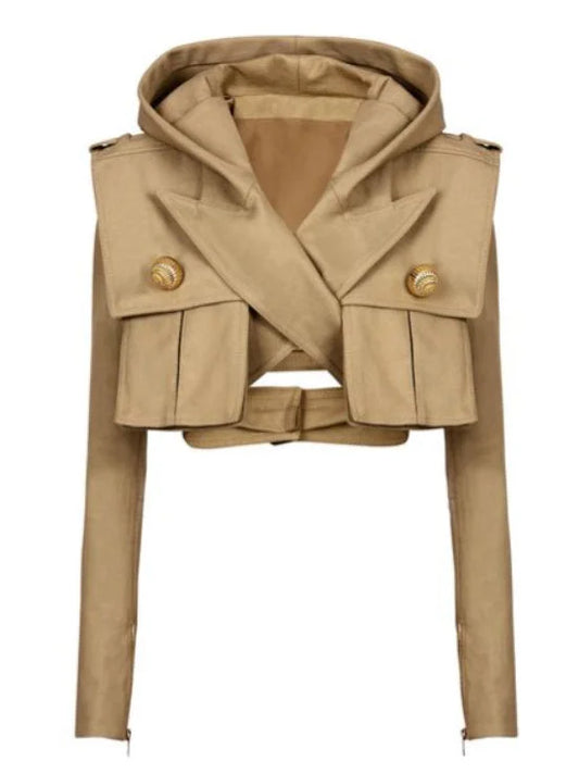 Cropped Hooded Twist-Front Jacket - Jackets