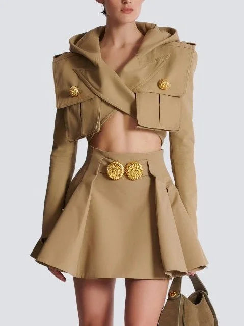 Cropped Hooded Twist-Front Jacket - Jackets