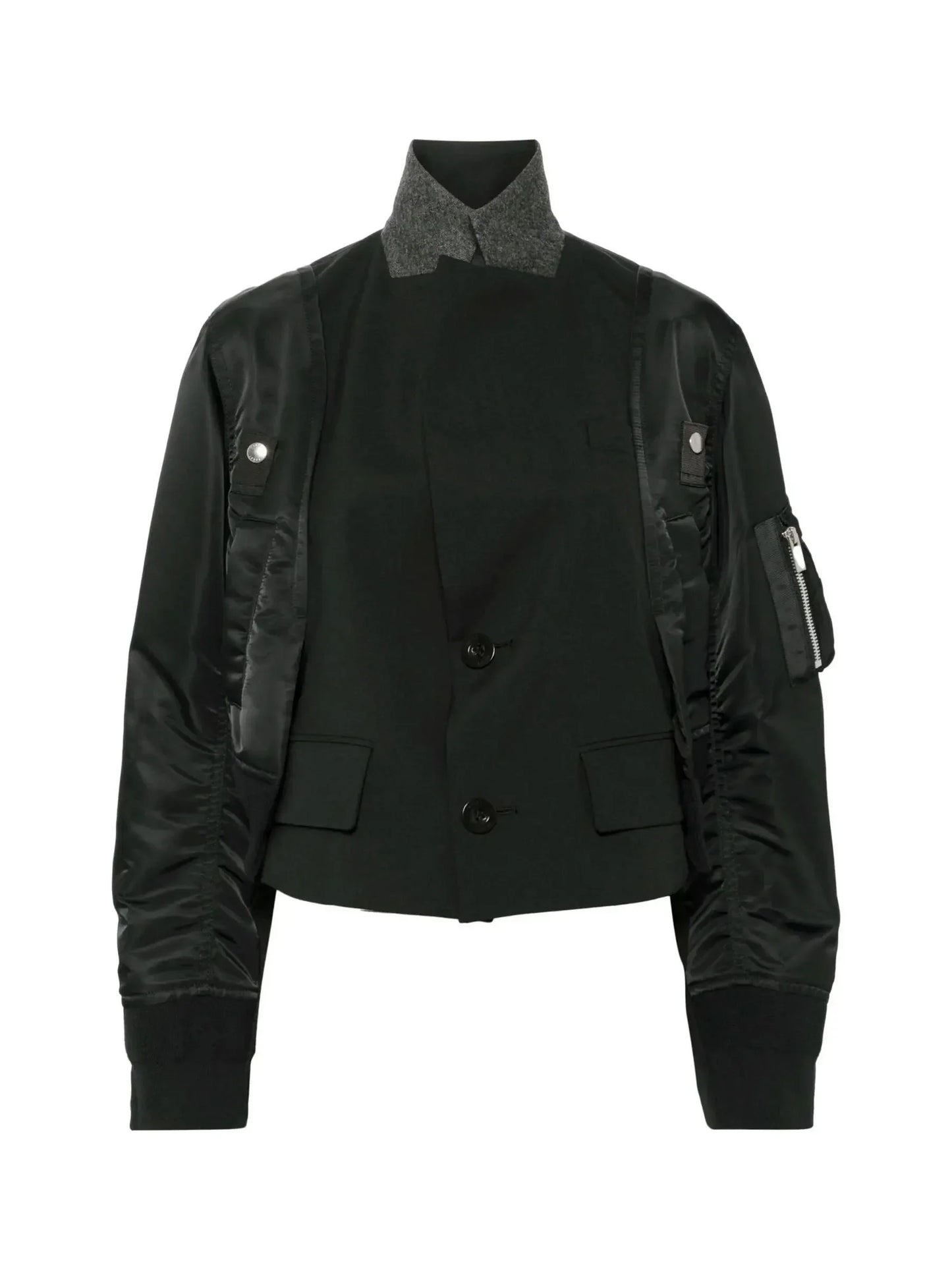 Cropped Hybrid Paneled Jacket in Black - Jackets