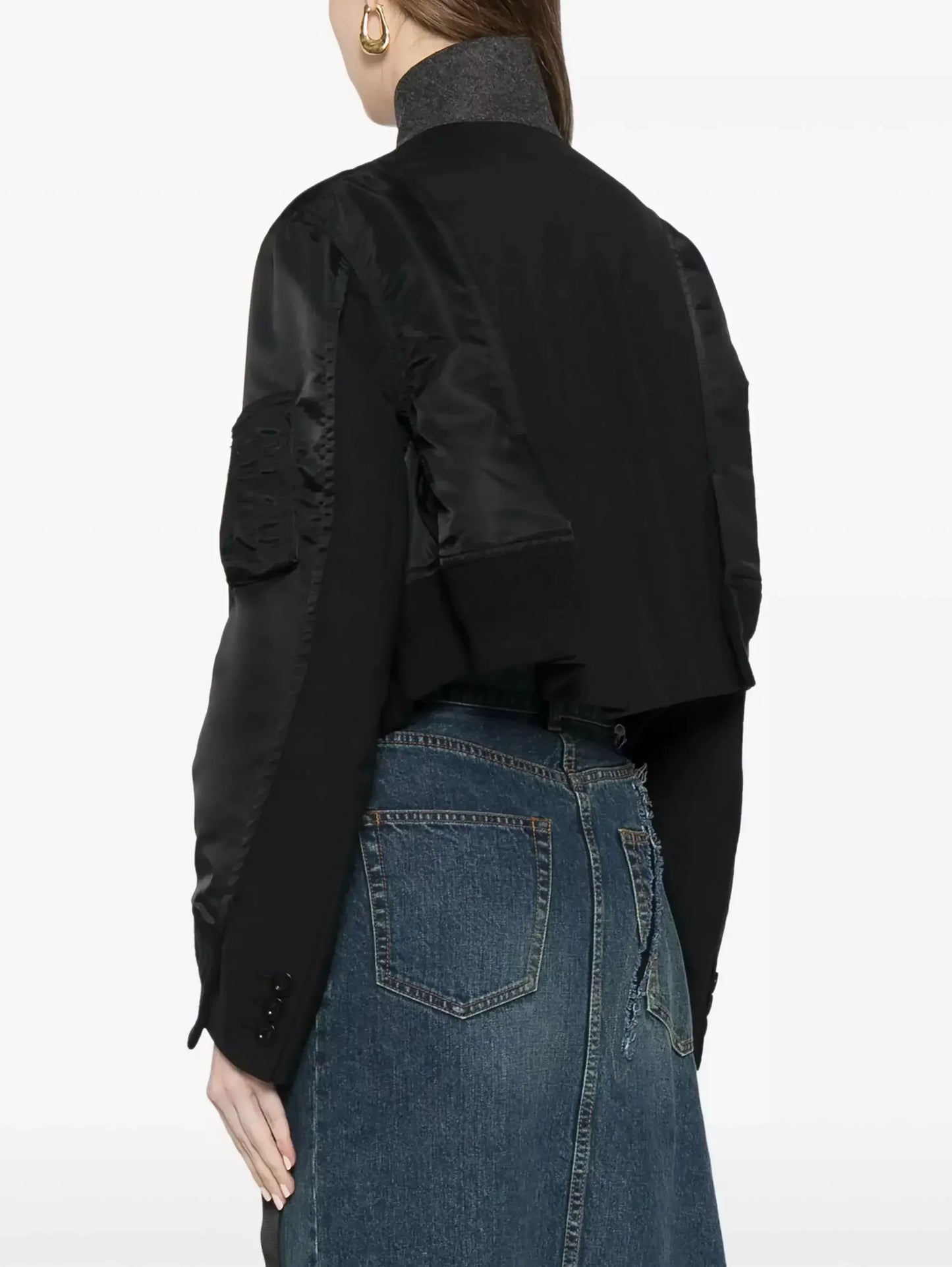 Cropped Hybrid Paneled Jacket in Black - Jackets