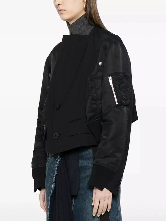 Cropped Hybrid Paneled Jacket in Black - Jackets