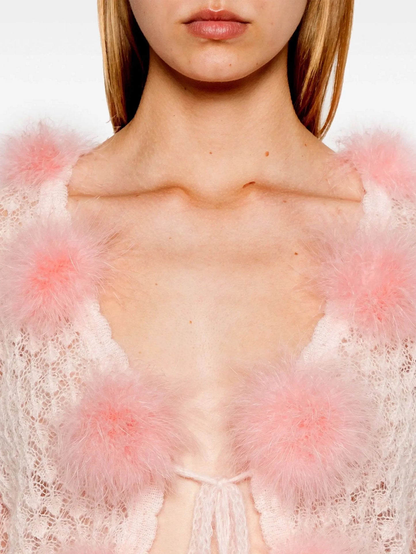 Cropped Knit Pink Pom-Pom Cardigan Sweater - Sweaters & Knitwear