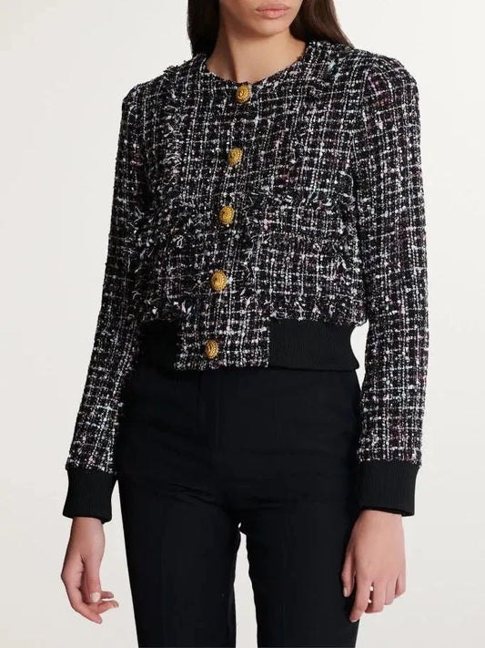 Cropped Ribbed-Hem Tweed Jacket - Jackets