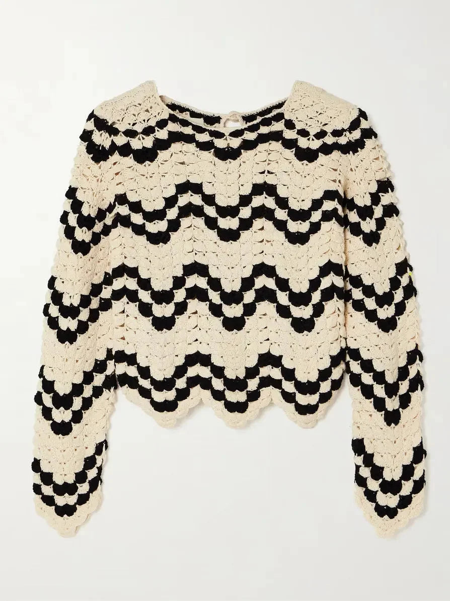 Cropped Scalloped Crocheted Cotton Top - Tops