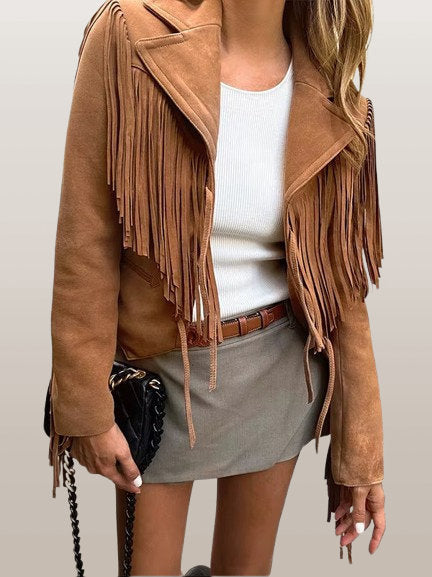 Cropped Suede Tassel Tie-Front Jacket - Jackets