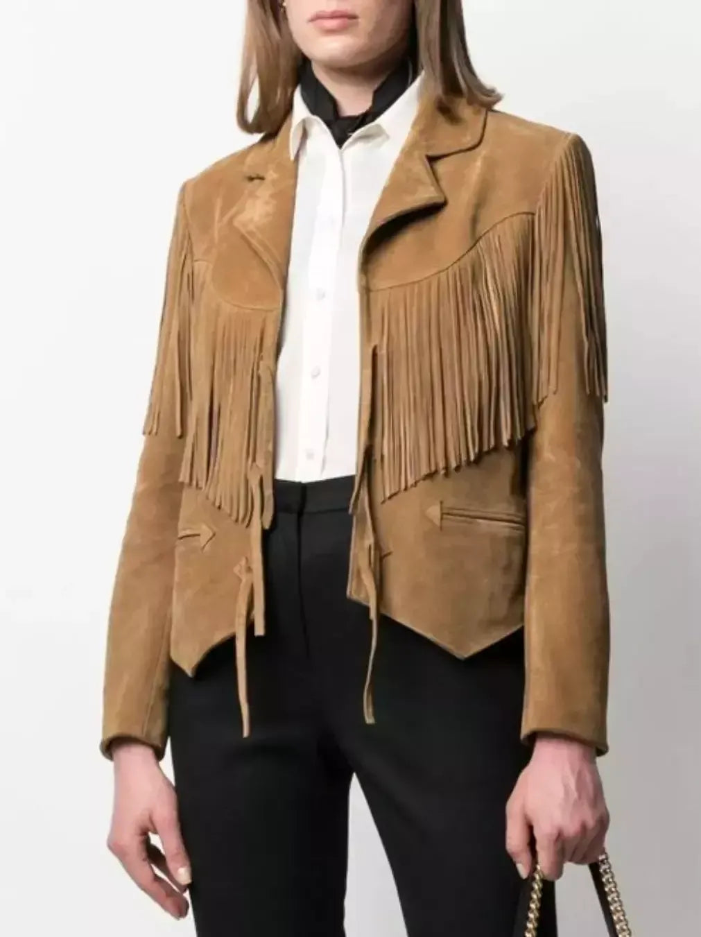 Cropped Suede Tassel Tie-Front Jacket - Jackets