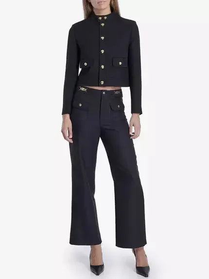 Cropped Wool-Blend Jacket with Gold Buttons - Jackets